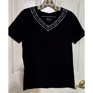 Denim And‎ Company Short Sleeve Women's Black-Neck Embroidery - Small